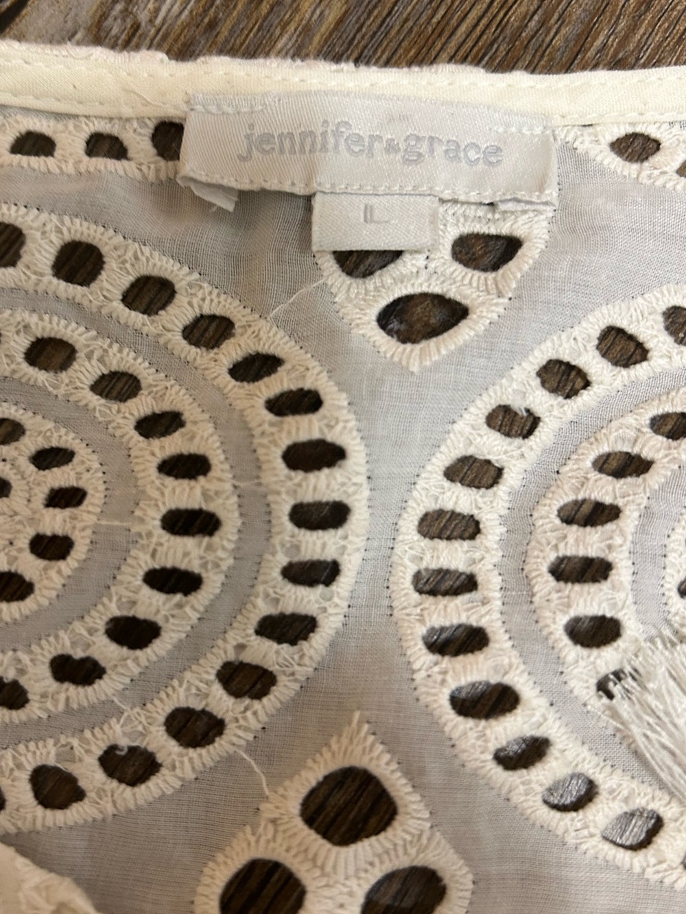 Jennifer Grace Ivory Eyelet Lace Boho Peasant Top Size L - Picture 3 of 6